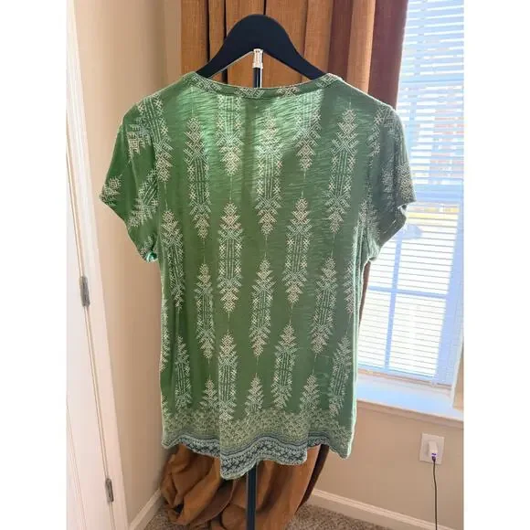 Lucky Brand Blue and Green cotton modal blend top V neck L EUC - Picture 1 of 5